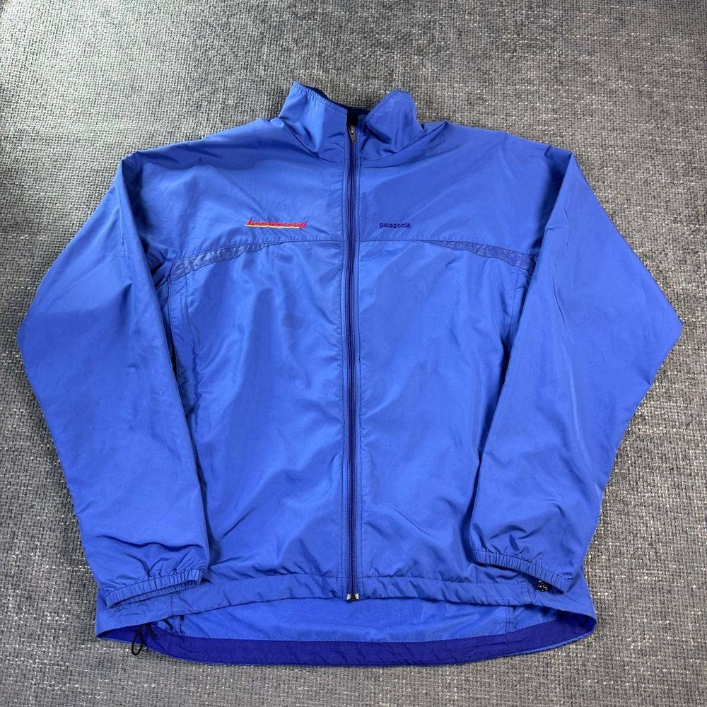 Patagonia Windbreaker Jacket Mens XL Blue Full Zip Boomerang Logo Sport W7-F9